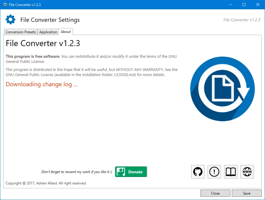 File Converter Settings About Tab