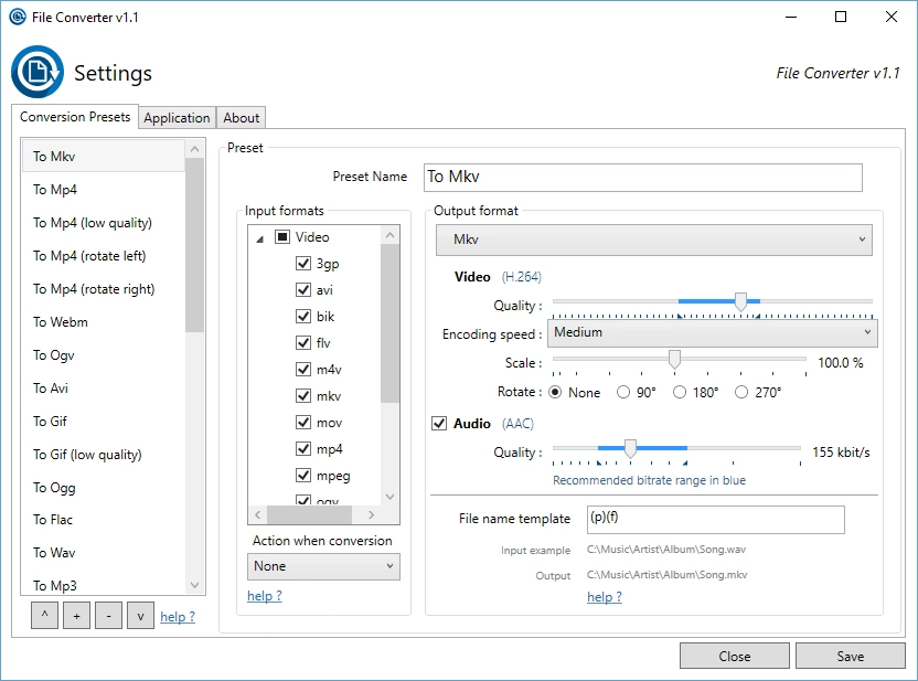 File Converter Settings