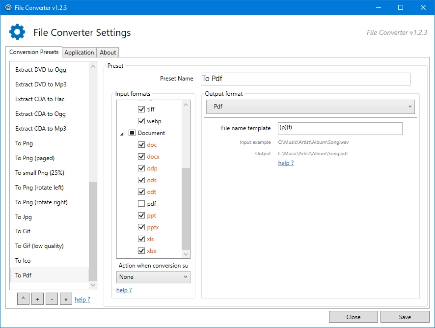FileConverter Document Conversion Settings