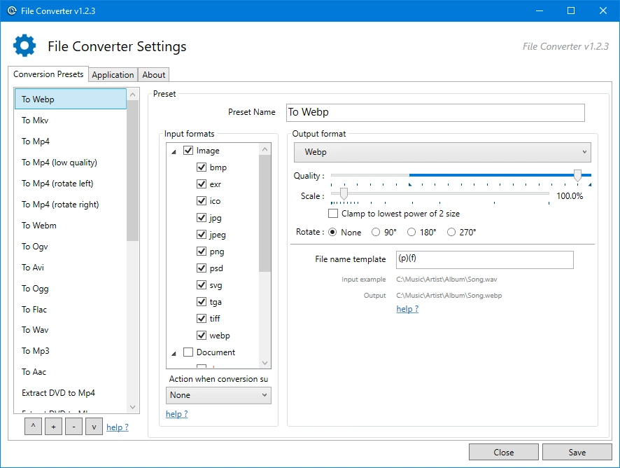FileConverter Document Conversion Settings