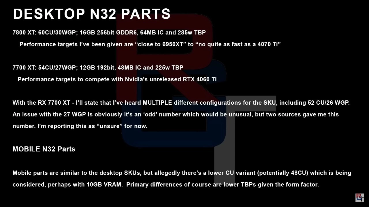 AMD Navi 32 Radeon 7800 XT 7700 XT Rumored Specifications RedGamingTech