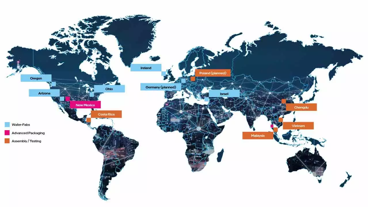 Map Of List Of Intel Factories Worldwide.
