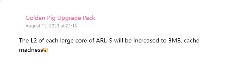 Intel Arrow Lake Desktop L2 Cache Golden Pig Upgrade